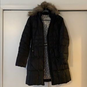 Eddie Bauer Long black puffer coat detachable hood